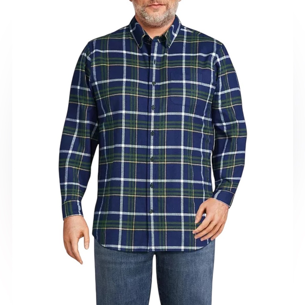 Land’s End Deep Sea Navy, Green Plaid Men's Shirt 2XLT NWT